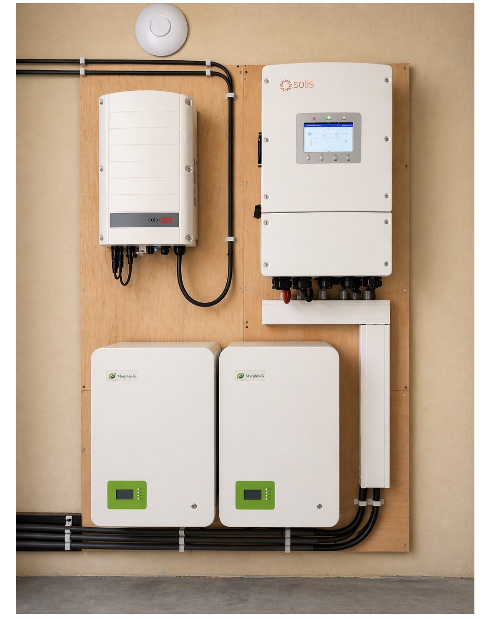 Twee vloerbatterijen met een 10 kW Solis omvormer