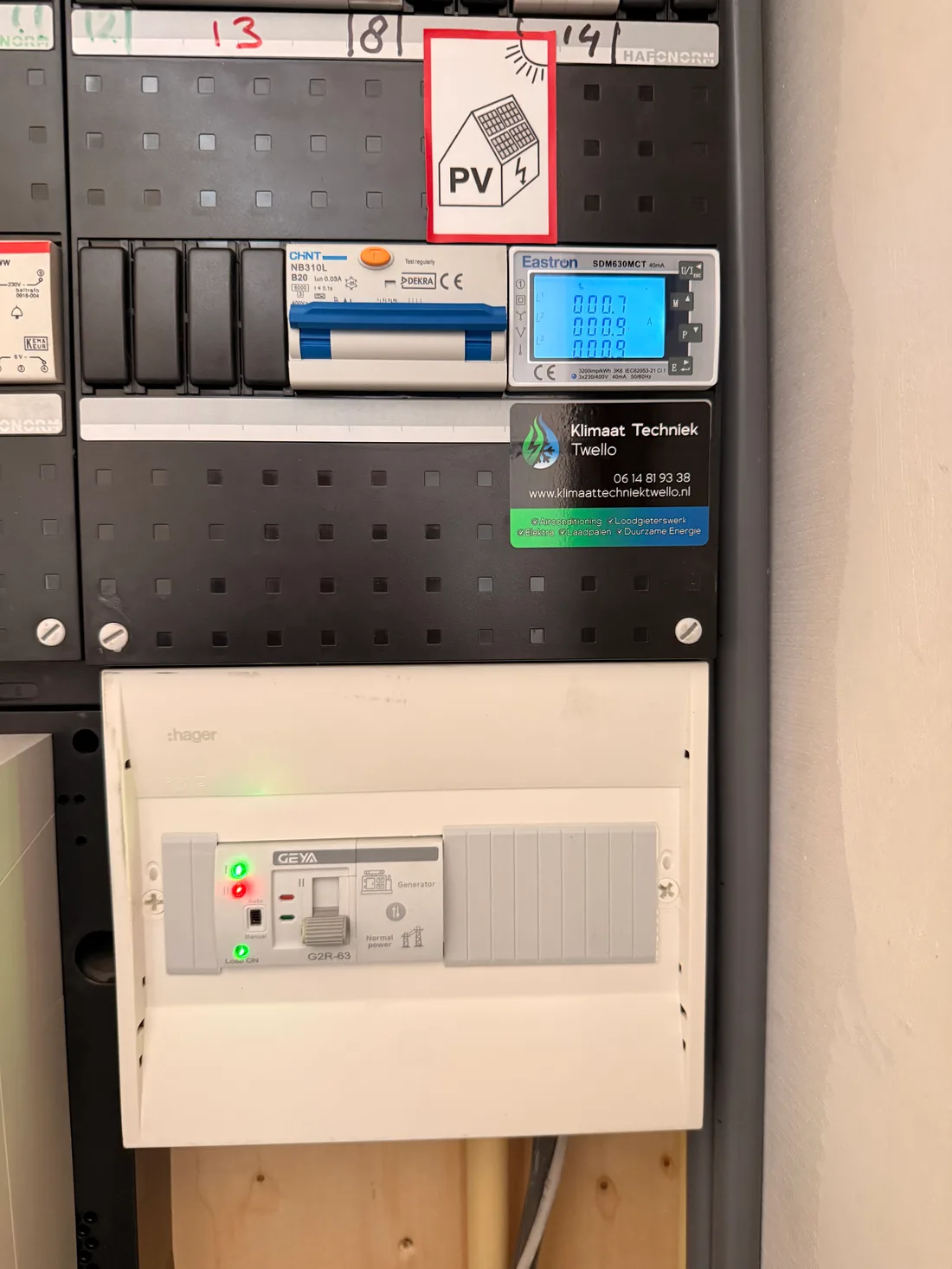 Detail van de meetmodule en ATS in de meterkast